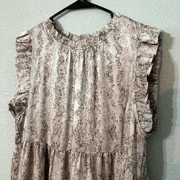 Karlie Taupe/Mauve Snake Print Midi Ruffle Dress Large - Picture 2 of 5